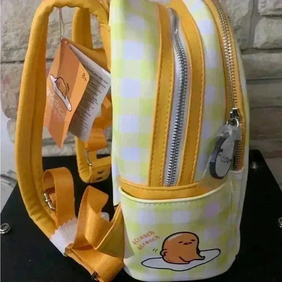 NWT Loungefly Sanrio Gudetama exclusive backpack yellow white gingham - Picture 3 of 5